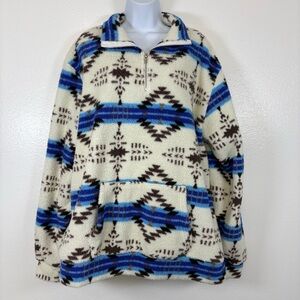 Grace & Emma Sherpa Pullover Aztec Print 1/4 Zip Fleece SzXL Outdoor Cabincore